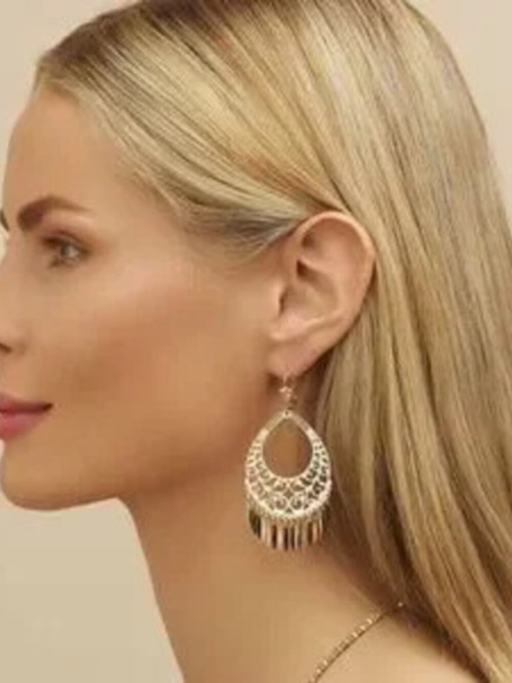 Gold 18k Gold Plated Filigree Cut Out Drop Earrings
